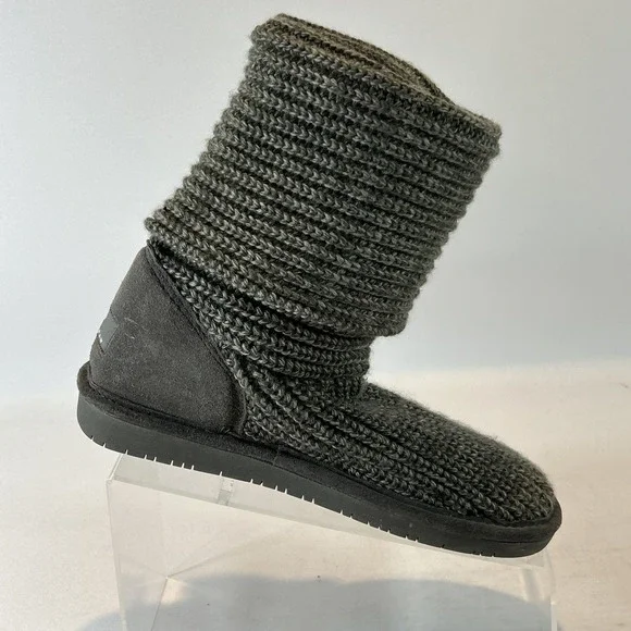 Bearpaw Knit Tall Women's Size 7 Sweater Boots 3 Button Gray Foldable 658W - Picture 4 of 13